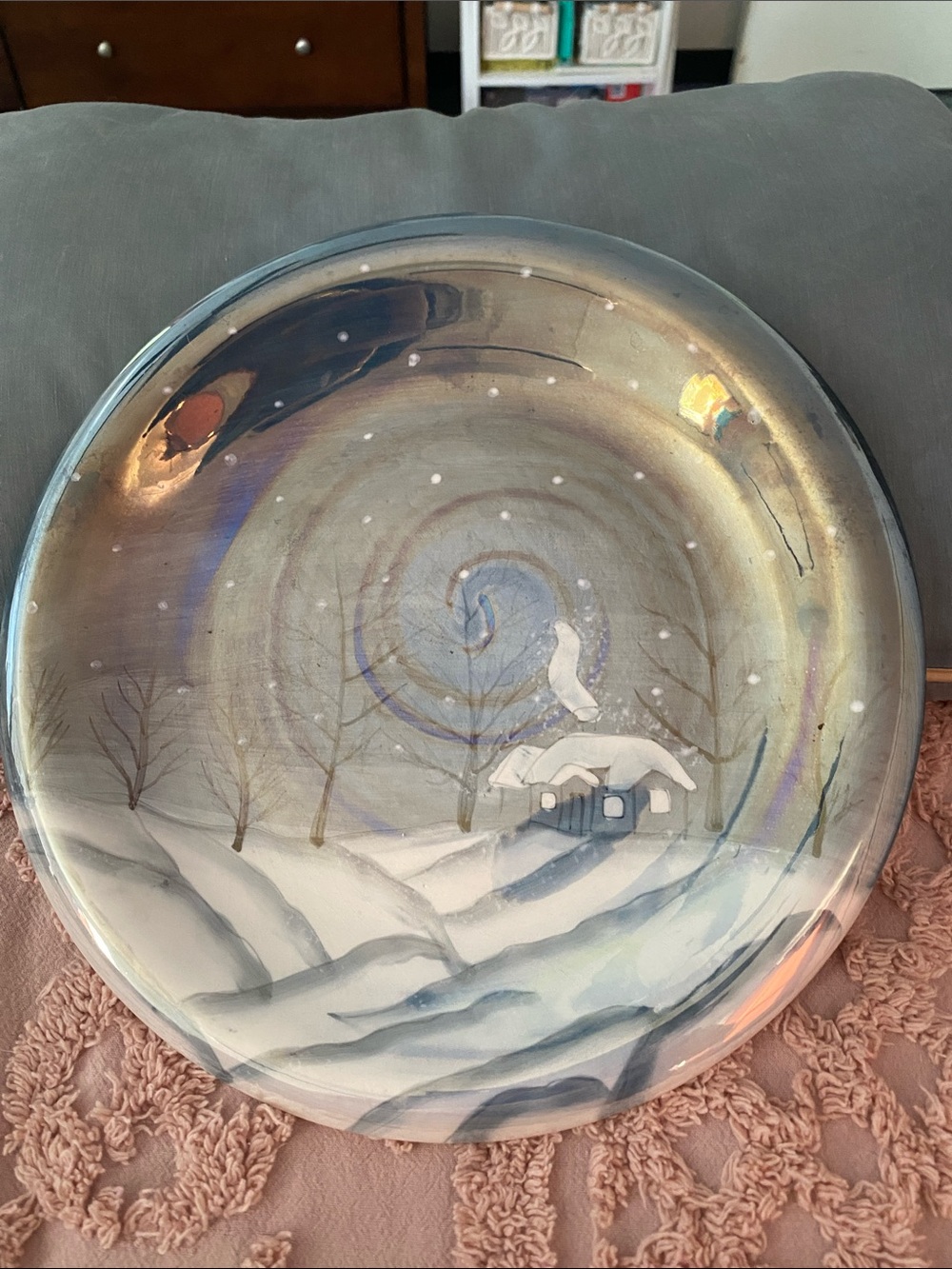 Winter Cabin Decorative Art Plate - Iridescent Snow Scene
